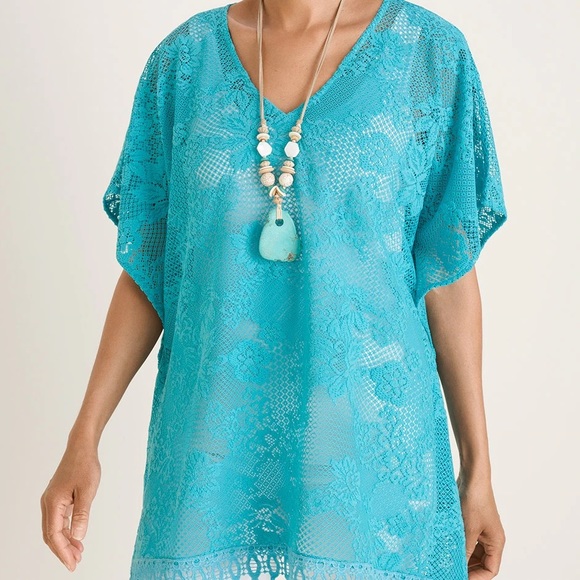 Chico’s Women’s Lightweight Light Blue Lace Poncho - Picture 11 of 12